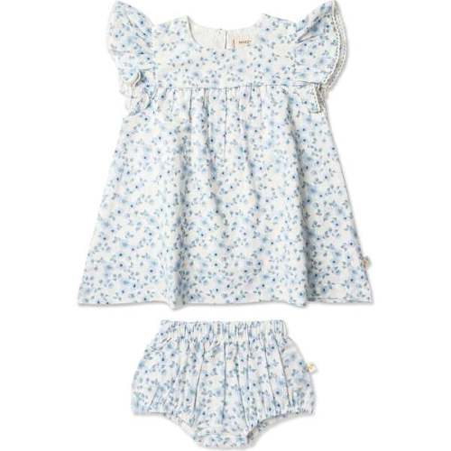 Organic Short Sleeve Flutter Dress, Blue Vines - Makemake Organics | Maisonette