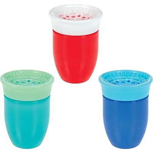 Nuby Wonder Cup with 360 Smart Edge Silicone Rim - (3-Pack) 7 oz - Green/Red/Blue