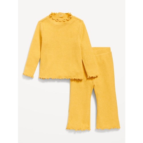 Plush Ribbed Long-Sleeve Top and Flare Pants Set for Baby