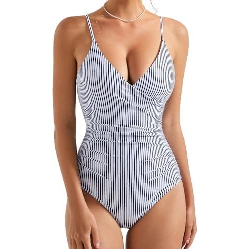 SUUKSESS Women Sexy Wrap Push Up One Piece Swimsuit Tummy Control Bathing Suit