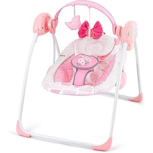 Baby Swing,Portable Baby Swing for Infants,Electric Baby Swings for Newborn, 5-Speed Infant Swing with Music,Timing,Soft Head Support,Pink Baby Girl Swing for Babies 0-6 Months 6-20 lbs