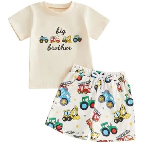Brother Matching Outfit Toddler Baby Boy Summer Clothes Vehicles Print Short Sleeve T-Shirt & Shorts Set