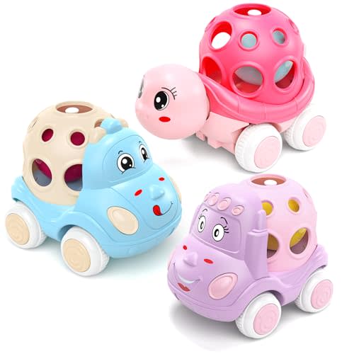 Baby Girl Toys Gifts, Toy Cars for Babies Toddlers, Toddler Push and Go Rattle Pink Car Truck for Baby Girls Valentines Day Gift Ideas Birthday Presents