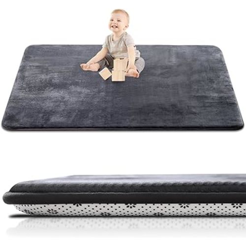 Thick Baby Play Mat for Floor,59 x 71 Playpen Mat,Large Tummy Time Foam Mat,Ultra Soft Support & Plush Feel Nursery Rug,Easy Care with Non-Slip Cushioned for Infant,Kids and Toddler Crawling,Dark Grey
