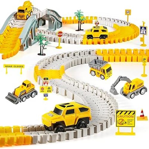 260 PCS Construction Race Tracks for Kids Toys, 2 Electric Cars, 4 Construction Cars, 1 Map & Flexible DIY Track Set, Engineering Toys for 3 4 5 6 Year Old Boys Girls