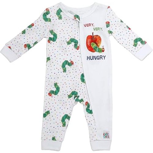 Baby Starters The Very Hungry Caterpillar One Piece Zippered Coverall Pajamas (Cotton, White and Red, 18M)