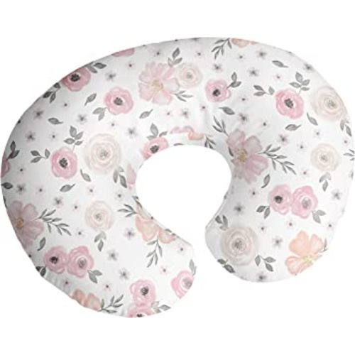 Sweet Jojo Designs Baby Nursing Pillow Cover (Pink/Grey Boho Floral) for Girls, Infant/Newborn Nursery, Bottle Breastfeeding Slipcover, Breast Feeding Pillowcase - Pillow NOT Included (Watercolor)