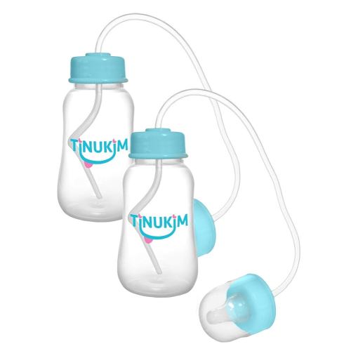 iFeed 4 Ounce Self Feeding Baby Bottle with Tube - Handless Anti-Colic Nursing System, Blue - 2-Pack