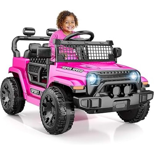 12V Ride on Toys with Parent Remote Control, Toddler Electric Car with Spring Suspension, LED Lights & Music Player - Safe Battery Car for Kids, Easy to Assemble, Pink