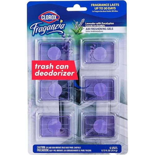 Clorox Fraganzia Adhesive Garbage Can Air Freshener Gel, Lavender with Eucalyptus Scent - No Plug, Stick On Trash Can Deodorizer and Odor Absorber, Gel Air Fresheners for Home and Kitchen, 6 Count