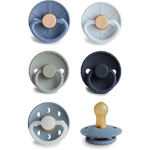 FRIGG Natural Rubber Baby Pacifier 6-Pack Endless Sea | Made in Denmark | BPA-Free (0-6 Months)