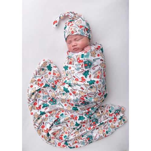 Christmas Baby Receiving Blanket Swaddle Blanket Infant Wrap Set with Beanie (Christmas 1)