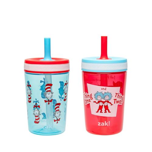 Zak Designs Dr. Seuss Kelso Toddler Cups For Travel or At Home, 15oz 2-Pack Durable Plastic Sippy Cups With Leak-Proof Design is Perfect for Kids (The Cat in the Hat)