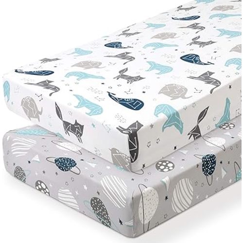 Baby Crib Sheets 2 Pack – Ultra Soft & Stretchy, Fits Standard Crib Mattress (52” x 28”) – Breathable & Wrinkle-Free, Perfect for Boys & Girls, Newborn to Toddler, Durable & Snug Fit Space Planet