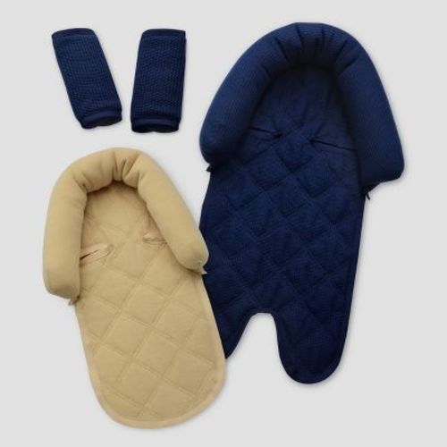 GoldBug Duo Car Seat Head Support and Strap Covers - Car Seat Insert for Baby - 2pc - Navy Waffle