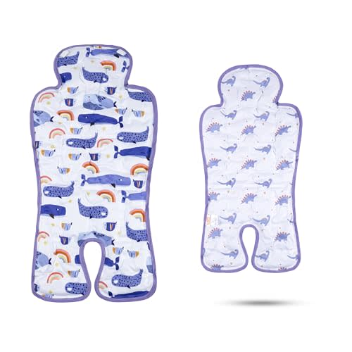 Gel Car Seat Cooler Pad,1 Pack Double Sides-Universal Baby Stroller Ice Cushion Mat,Summer Cooling Seat Liner,Multifunctional Suitable for Baby Dining Chair,Child Safety Seat(Whale + Blue Dinosaur)