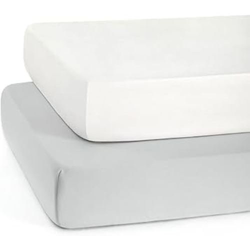 TILLYOU Baby Crib Sheets for Boys Girls, Fitted Crib Sheet 2 Pack for Standard Crib and Toddler Mattresses, Super Soft Toddler Bed Sheets, 28"x52"x8", White & Gray