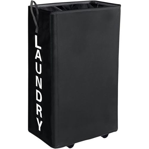 70L Large Laundry Hamper,Tall Narrow Rolling Laundry Basket Laundry Hamper on Wheels Clothes Hamper,Laundry Bin Black