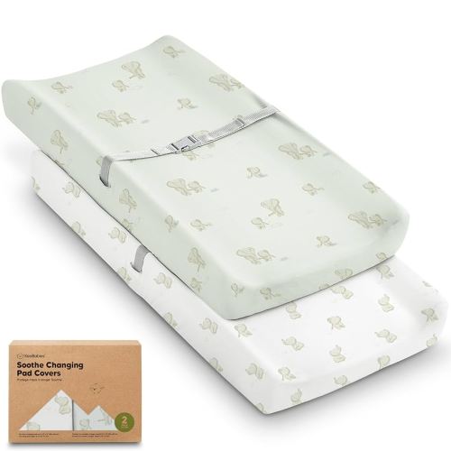 2-Pack Organic Changing Pad Covers for Girl, Boy, Neutral - 100% Cotton Changing Table Pad Cover, Soft Baby Nursery Diaper Changing Pad Sheets, Contour Changing Pads Liners, Change Pad Cover (Elly)