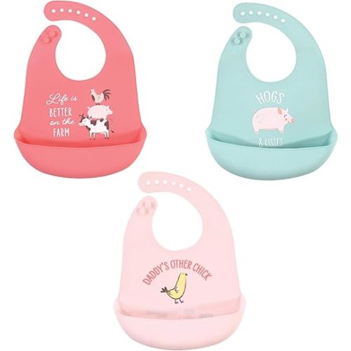 Hudson Baby Unisex Baby Silicone Bibs, Life Is Better On The Farm, One Size