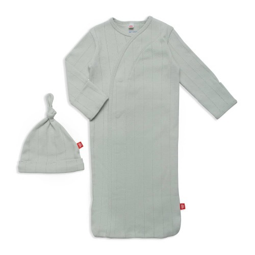 love lines seagrass organic cotton pointelle magnetic cozy sleeper gown + hat set