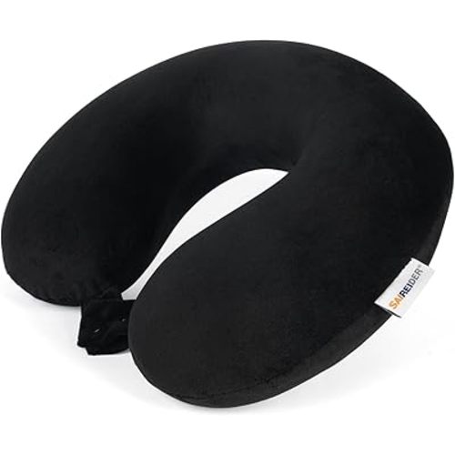 SAIREIDER Travel Pillow 100% Pure Memory Foam Travel Neck Pillow, Airplane Pillow for Traveling、Car、Home、Office,Washable Cover(Black)