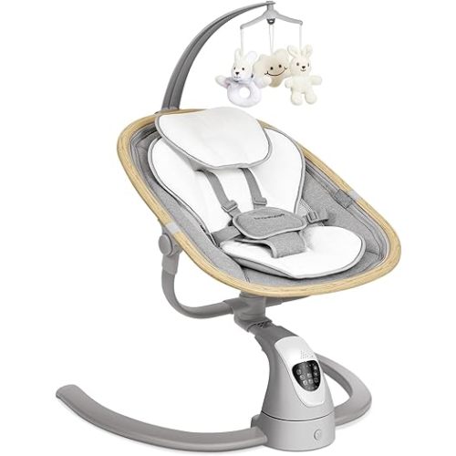 Angelbliss Baby Swing with Cry Detection, Side-to-Side Electric Swing with 5 Speeds, 180° Rotation, Indoor Swing for Infants and Toddlers (Grey)