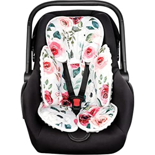 2 in 1 Infant Car Seat Insert, Car Seat Head Support Baby Girls Boys, Soft Newborn Carseat Insert Cushion, Perfect for Carseats, Strollers, Swings (Rose Flower)