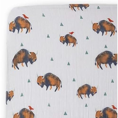 Little Unicorn Premium Crib Sheet | Breathable & Super-Soft Muslin Fabric (Bison)