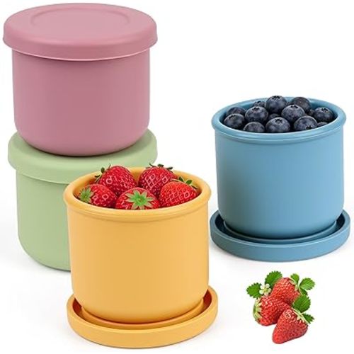 YQL 4 Pack 8.5 oz Silicone Snack Containers, Reusable Round Silicone Food Storage Containers with Lids, Leak-Proof and Portable Lunch Boxes for Travel, Picnics, Office
