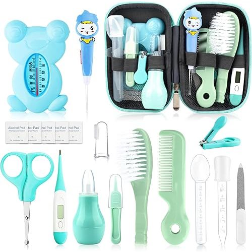 Baby Grooming Kit, Infant Safety Care Set with Hair Brush Comb Nail Clipper Nasal Aspirator Ear Cleaner,Baby Essentials Kit for Newborn Girls Boys…