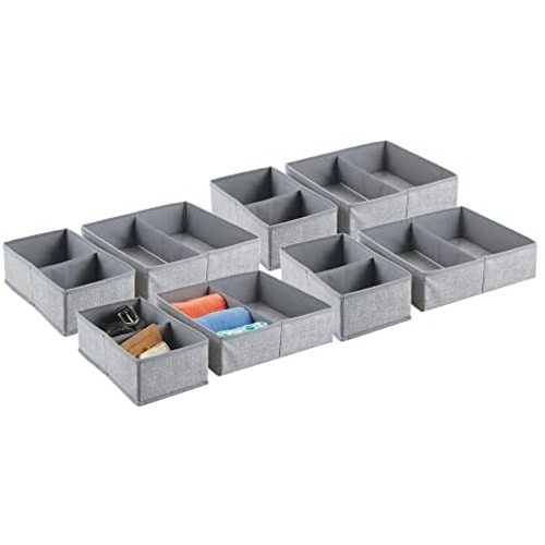 mDesign Fabric Drawer Storage Divider Organizer Bins for Nursery, Kids Bedroom Dresser, Closet, Shelf, Living Room Organization - Holds Clothes, Toys, Diapers - 2 Piece, 4 Pack, Gray