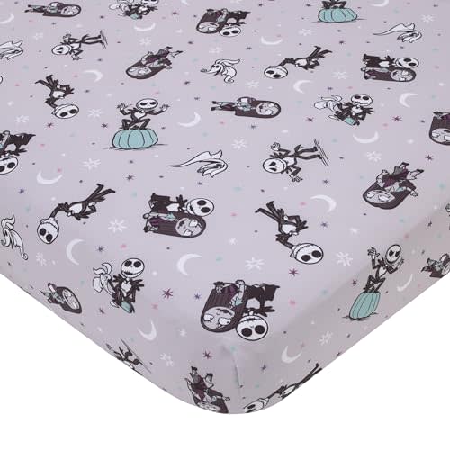 Disney Nightmare Before Christmas Gray, Black, White, and Blue, Jack Skellington Super Soft Nursery Fitted Crib Sheet