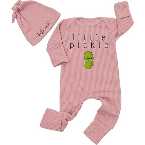Little Pickle Bodysuit And Hat Cute Baby Girls Boys Bubble Romper Funny Vegan Baby Long Sleeve Clothes 0-3 Months