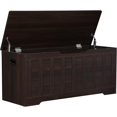 43.3" Storage Chest Extra Large,Storage Trunk with 2 Safety Hinges,Wooden Storage Bench,Shoe Bench,43.3x15.7x19.1 Inch,Easy Assembly,Storage Bench for Bedroom,Living Room,entryway(Espresso).