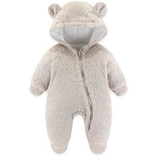 Xifamniy Baby Newborn Girls Boys Winter Clothes Suit Snowsuit Fleece Jumpsuit Footie Romper Warm Hooded Outwear 0-12 Months
