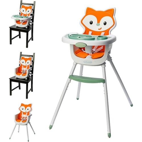 Infantino Grow-with-Me 4-in-1 Convertible High Chair, Fox-Theme, Space-Saving Design, Booster and Toddler Chair for Infants & Toddlers 3M-36M