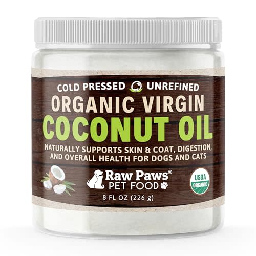 Raw Paws Organic Virgin Coconut Oil for Dogs & Cats, 8-oz - Supports Immune System, Digestion, Oral Health, Thyroid - All Natural Allergy Relief for Dogs - Hairball Relief