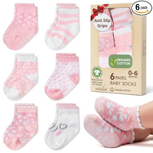 GOTS Organic Cotton Blend 6 Baby Girl Socks 0-6 M Newborn Baby Socks Gift