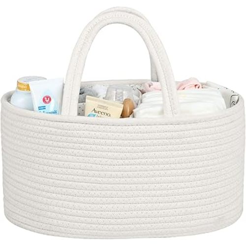 Baby Diaper Caddy Organizer for Girl Boy or Car-Rope Diaper Caddy Basket for Changing Table - Portable Tote caddy bag- Baby Organizer-Baby Shower Gifts Newborn Registry Must Haves White