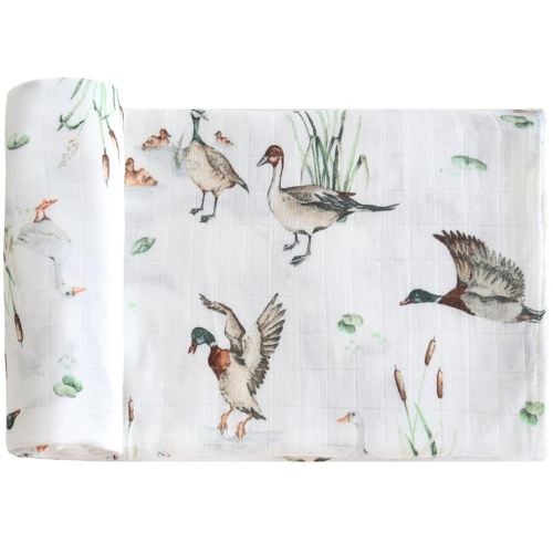 LifeTree Baby Swaddle Blankets, Muslin Swaddle Blankets Boys Girls Swaddling Wrap Receiving Blanket for Newborn, 70% Viscose Bamboo and 30% Cotton, Large 47" x 47", Mallard Duck Pattern