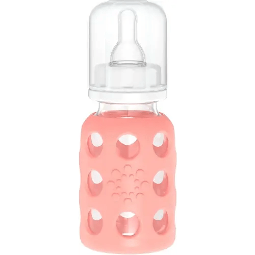 Lifefactory Glass Baby Bottle with Stage 1 Nipple and Protective Silicone Sleeve Cantaloupe, 4 Oz