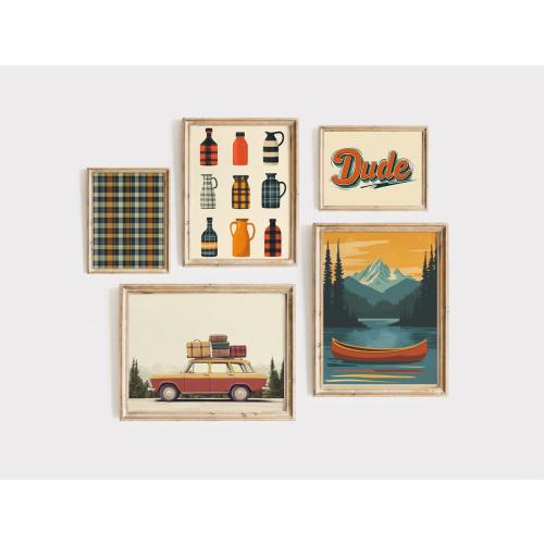 Boy Room Prints Set Of 5 Boy Bedroom Art Camping Prints For Kids Adventure Wall Art Mountain Art Vintage Car Art Outdoors Adventure Prints