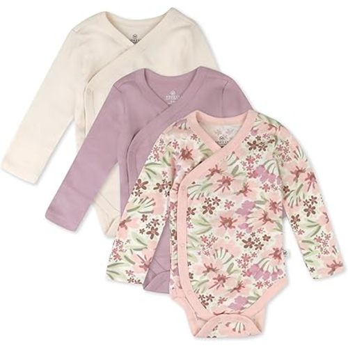 HonestBaby unisex-baby 3-pack Long Sleeve Side-snap Kimono Bodysuits Organic Cotton for Infant Baby Boys, Girls, Unisex