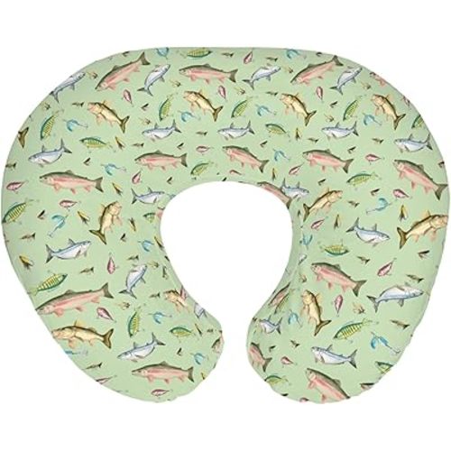 Fishing Baby Nursing Pillow Covers for Boy Girl Freshwater Fishes Lures Nursing Slipcovers for Breastfeeding Pillows Soft Stretchy Lake Outdoors Fishing Lovers Gift Removable Cover for Newborn Infant