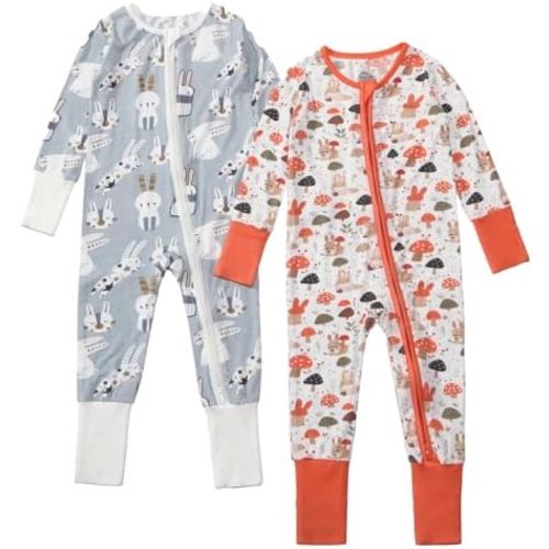 OPAWO Viscose from Bamboo Baby Pajamas Girl 2pack Mittens Cuff 2 Way Zipper Soft Footless Sleeper Baby Boy One-Piece Romper