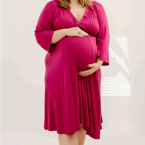 Lila Labor & Postpartum Gown in Raspberry Red
