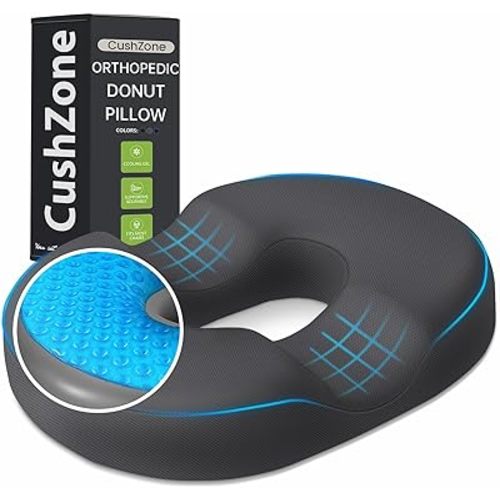 Donut Pillow Seat Cushion - Cooling Gel Floor Pillow, Memory Foam Floor Cushion for Office & Home, Car Seat, Hemorrhoids Pillow, Sciatica & Tailbone Pain Relief Chair Cushion, Grey