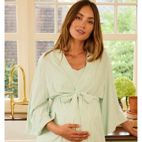 LAKE | Women | DreamModal Pajamas | Parisian Green Pencil Stripe Maternity Kimono Bundle