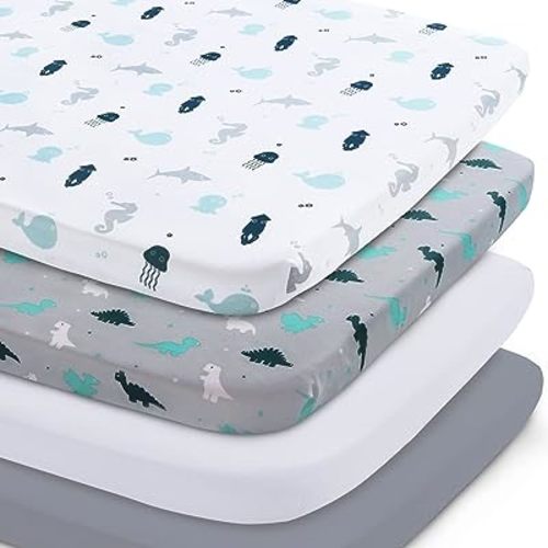 Bassinet Sheet 4 Pack for Baby Boys or Girls, Bassinet Sheets Ultra Soft Universal Fit for Most Rectangle, Oval, Hourglass Bassinet Mattress, Bassinet Sheets, Grey